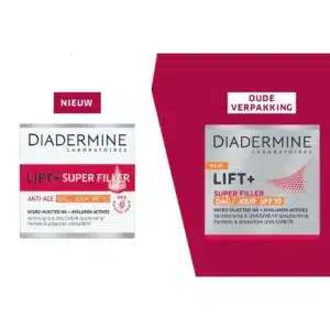 Kiinteyttävä Diadermine Lift+ Super Filler -päivävoide SPF30. Mikroinjektoitu hyaluronihappo silottaa ryppyjä ja suojaa ihoa tehokkaasti.