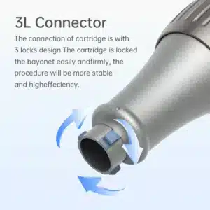 Hopeanvärinen Dr.pen Ultima M8S -mikroneulauskynä digitaalisella näytöllä. Mukana valkoinen tuotepakkaus, vaihtoneula ja ohjekirja.