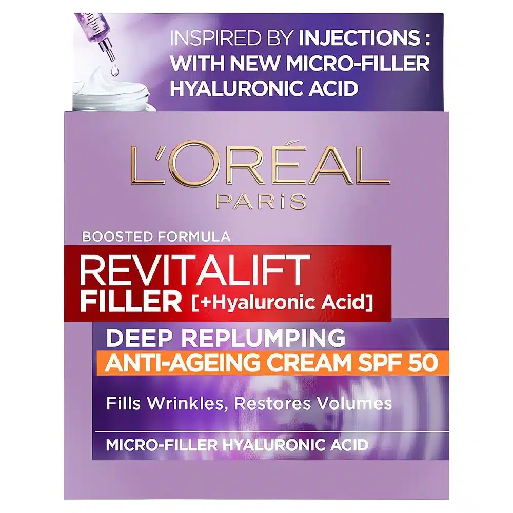 L'Oréal Revitalift Clinical päivävoide täyttää syvältä ryppyjä ja suojaa tehokkaasti SPF 50:llä. Sisältää 3 hyaluronihapon tyyppiä. Esteettisten hoitojen inspir