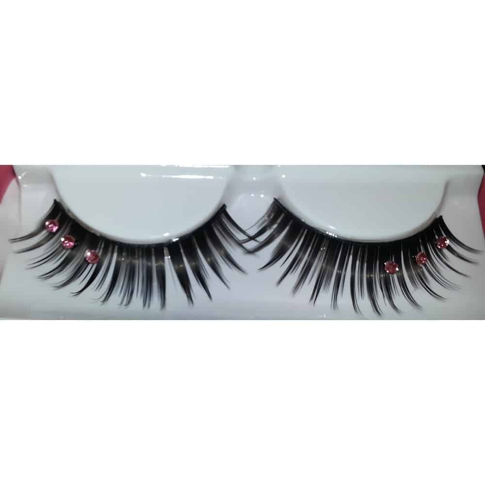 Lisää luksusta ja näyttävyyttä katseeseesi! Keskipitkät mustat ripset kolmella pinkillä timantilla tuovat upean säihkeen arkeen ja juhlaan. Helppo kiinnitys!