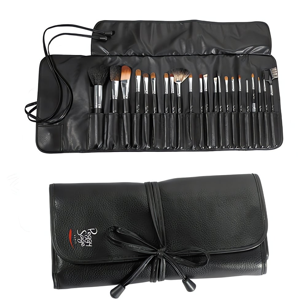 Hanki Peggy Sagen 22 ammattisiveltimen setti! Täydellinen työkalupakki vaativaan meikin tekoon. Kestävä rullakotelo suojaa siveltimiä ja takaa turvallisen kulje