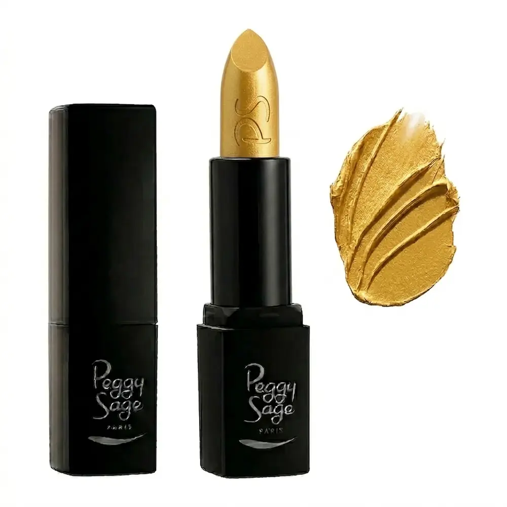 Peggy Sage Aurore Boréale 335, metallinhohtoinen kultainen huulipuna ja kimaltava värinäyte.