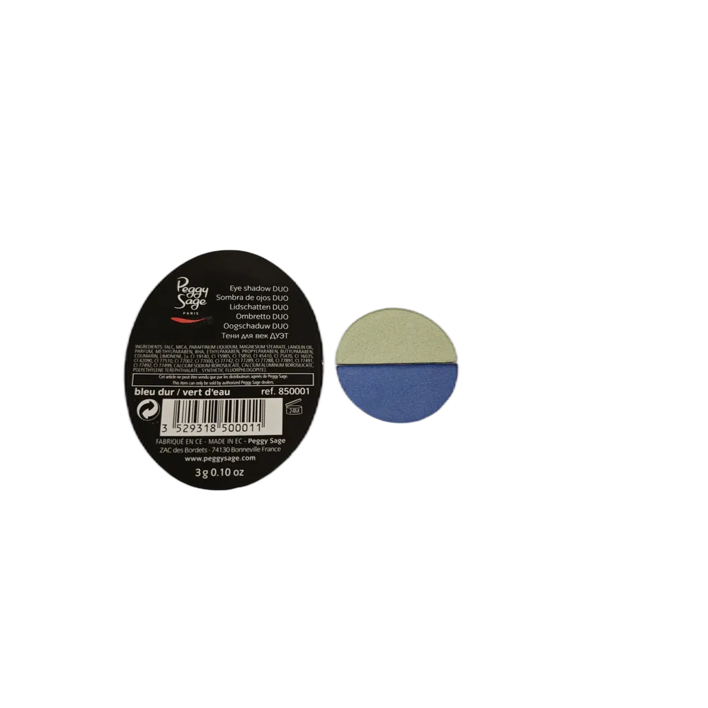 Luo huoliteltu ja raikas katse Peggy Sage Duo -luomivärillä. Sävyt bleu dur ja vert d'eau tuovat luomille tasaisen pinnan ja ammattitasoista hehkua.