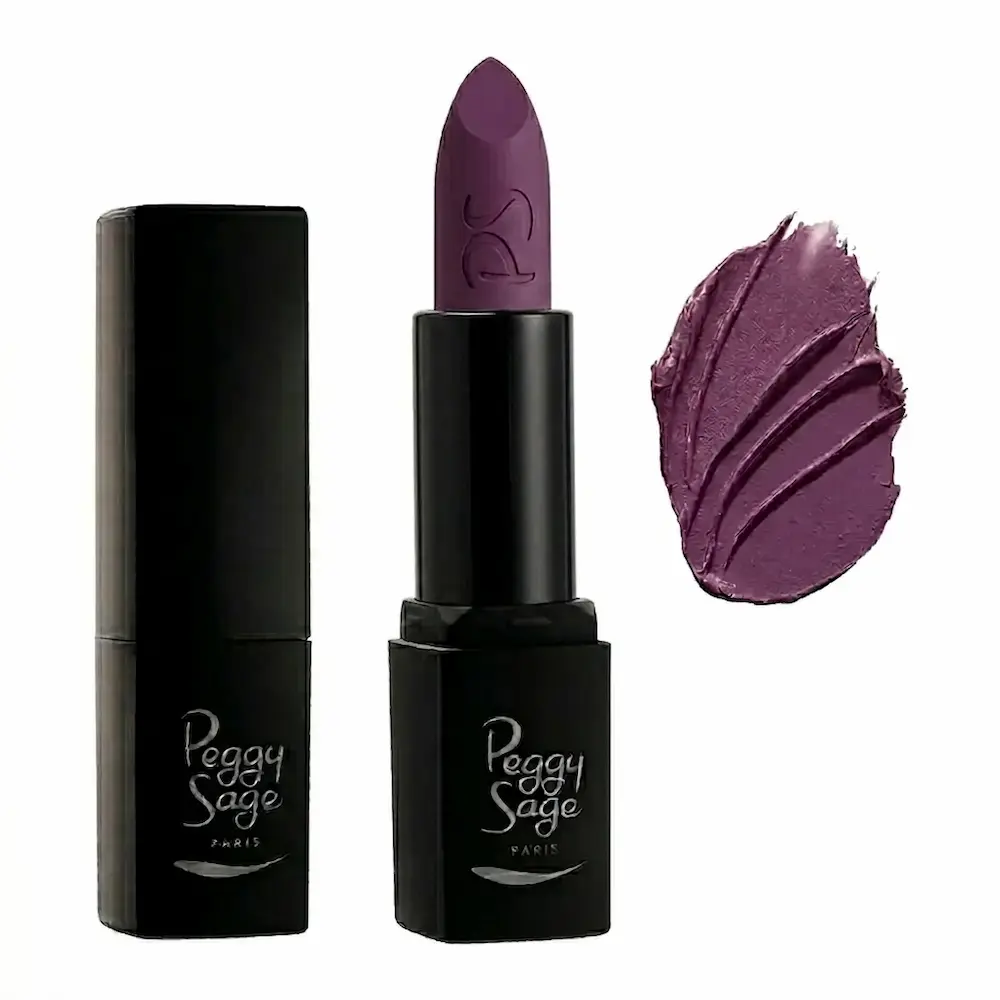 Peggy Sage Féerique Mauve 223, mattapintainen violetti huulipuna ja värinäyte.