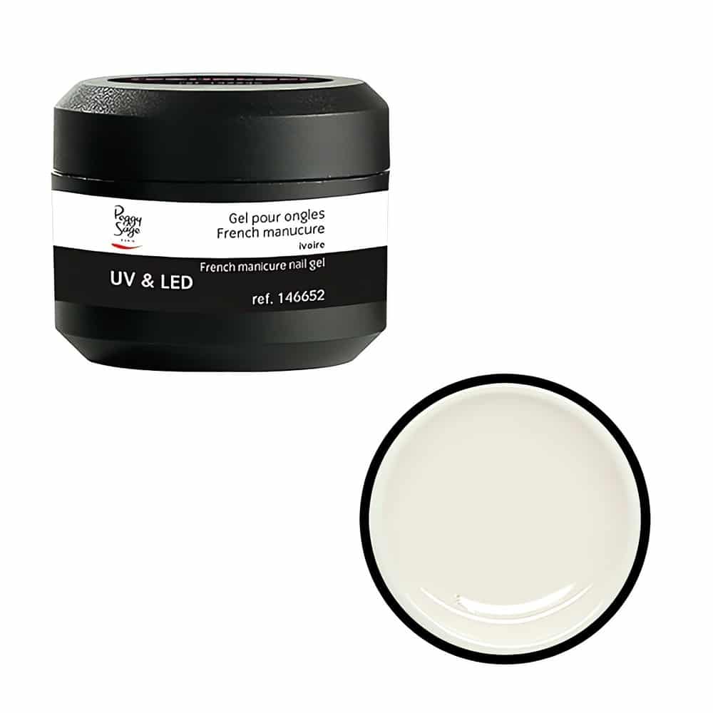 Luo hienostunut ranskalainen manikyyri Peggy Sage Ivory -geelillä. Pehmeä norsunluunvalkoinen sävy on luonnollinen ja elegantti vaihtoehto kirkkaanvalkoiselle.