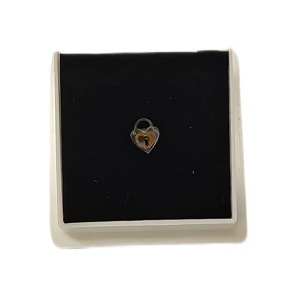 Hopeinen Peggy Sage kynsilävistyskoru (aito hopea). Sydänlukko-malli tuo kynsiin viileää eleganssia ja symboliikkaa. Ranskalaista laatua ammattikäyttöön.