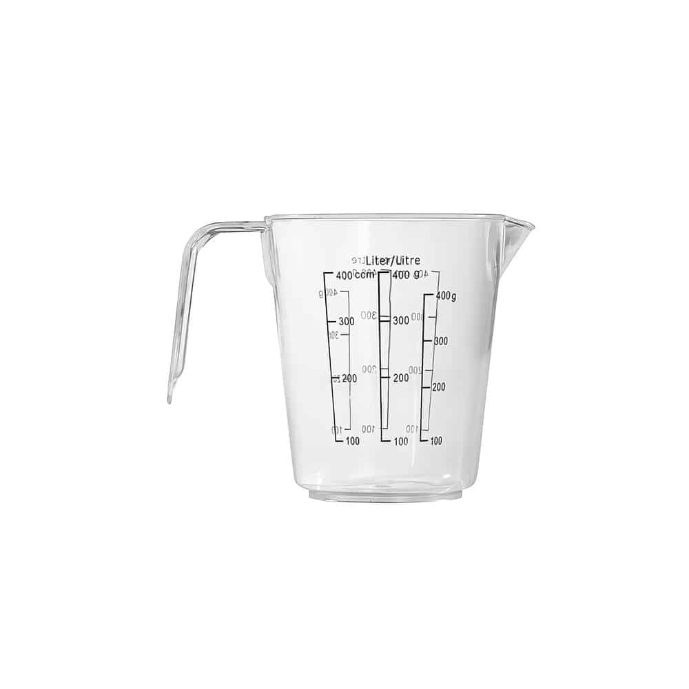 Kestävä ja kemikaaleja sietävä 400 ml mittakannu ammattikäyttöön. Selkeä ja helppolukuinen mitta-asteikko takaa täydellisen tarkat sekoitussuhteet.