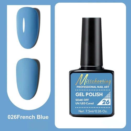 Ammattitason geelilakka elegantissa ranskalaisen sinisessä sävyssä. Intensiivinen pigmentti ja pitkäkestoinen kiilto. Sävy: 26 French Blue.