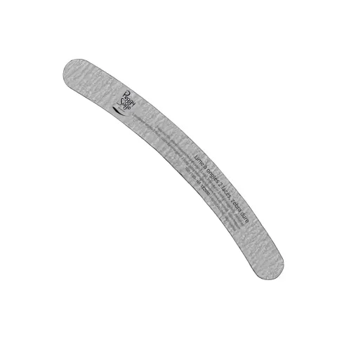 Ammattilaisen ergonominen banaaniviila kestäävällä ZEBRA-pinnalla. Kaksipuolinen 100/180-karkeus on täydellinen rakennekynsien muotoiluun erityisesti kynsinauha